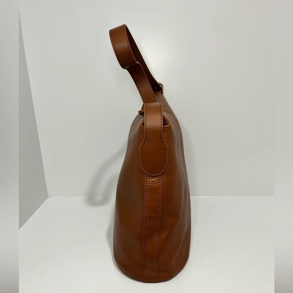 J. Crew Berkeley shoulder bucket bag in English Saddle Leather monogrammed SCL